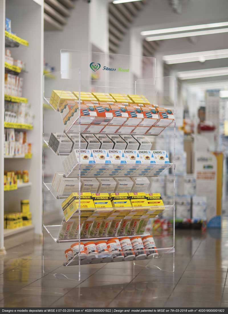 Arken espositore innovativo in plexiglass per farmacie 