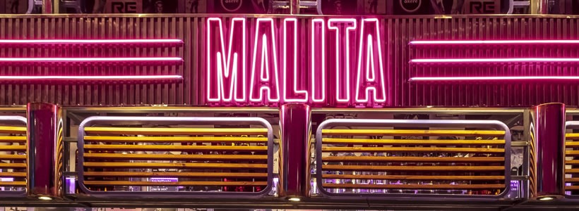 Malita Bar neon sign and metal details