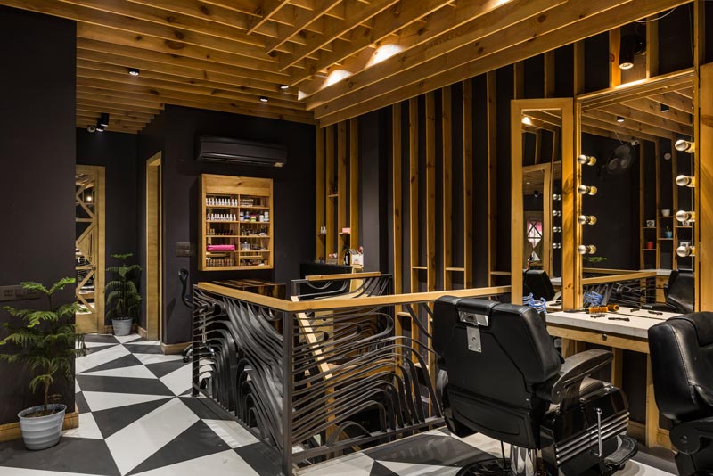 Neo-retro style rule for the  fit-out of the Jawed Habib salon by Sync Design Studio