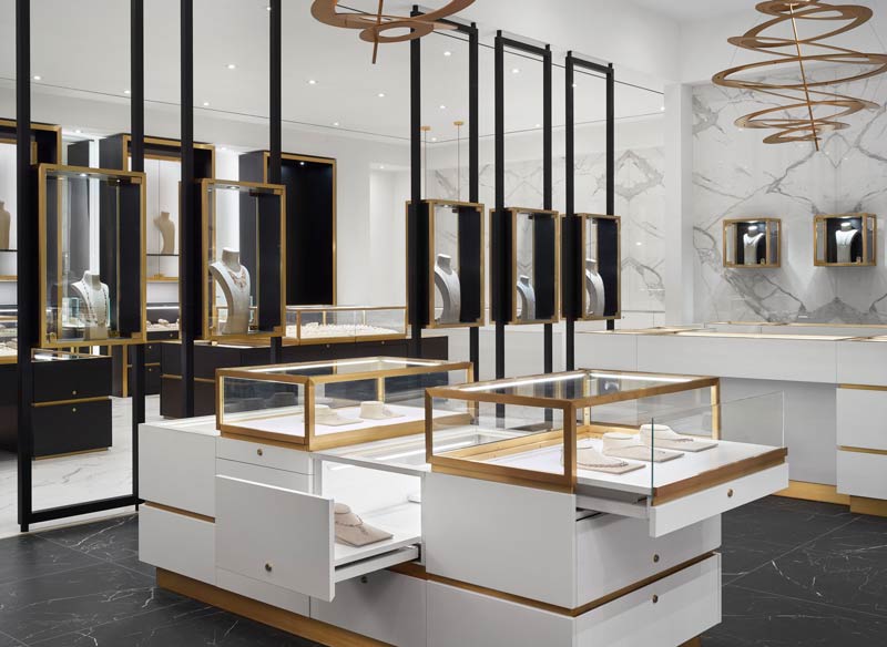 Interior design of the Classic Creations jewelry store by Cecconi Simone Inc.