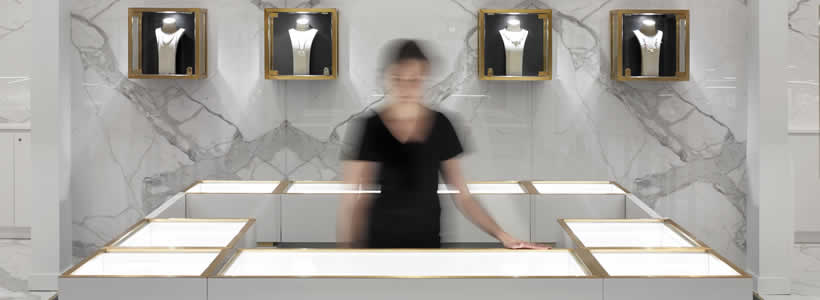 Interior design of the Classic Creations jewelry store by Cecconi Simone Inc.