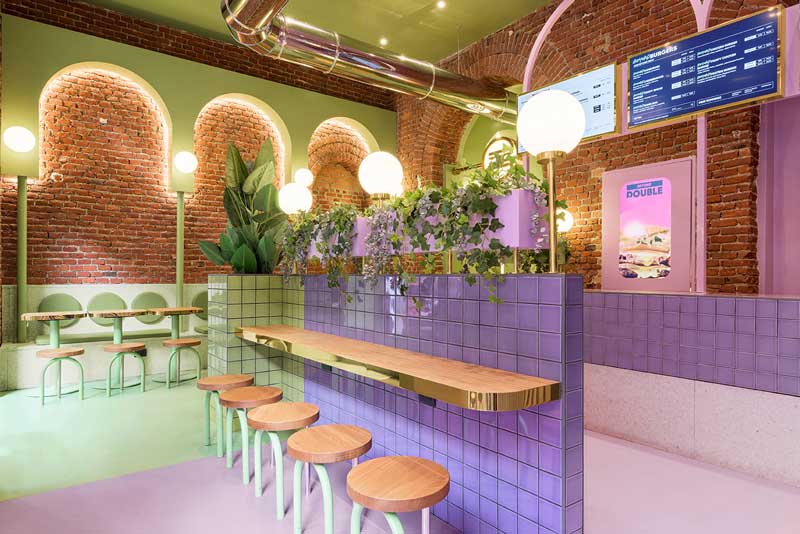 Masquespacio has just finished its first interior design project in Milan for Italian hamburger chain Bun