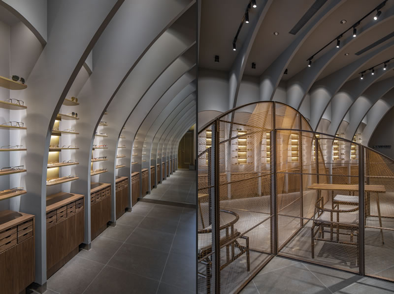 Beijing-based architecture Studio TEMP has designed an optical store combined with a cafe in Financial Street, Beijing
