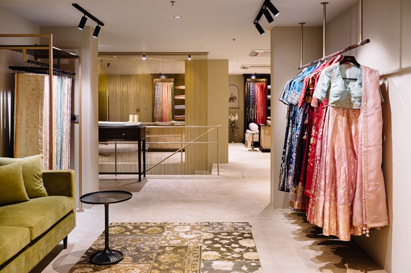 Designed by Aditi Sharma Design Studio the Tilfi store spreads across 230 sqm. at Rathyatra, Varanasi, India