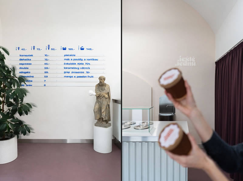 The ice cream shop designed by Holky rády architekturu is situated in the centre of Brno