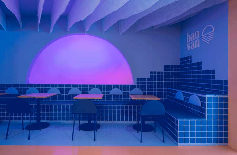 Lighting installation inspired by a beach sunset at Baovan Restaurant