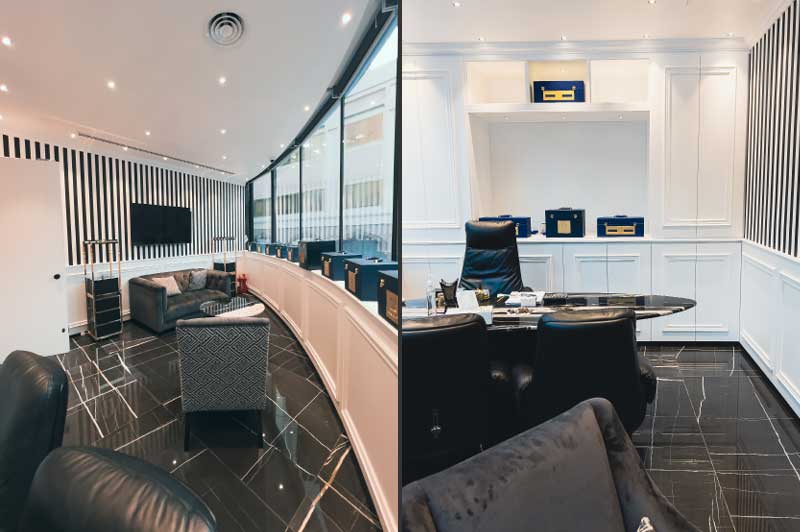 Custom furniture and glass facade inside the Perfume Showroom in Dubai by SDA Design