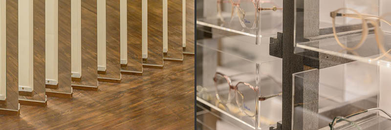 retail space with gradient transition from wood to white surfaces