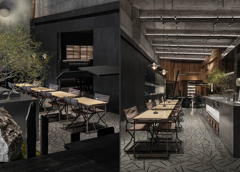 The interior design of the space aims to maintain the existing architectural structure and textures while highlighting the natural imprints that time has left