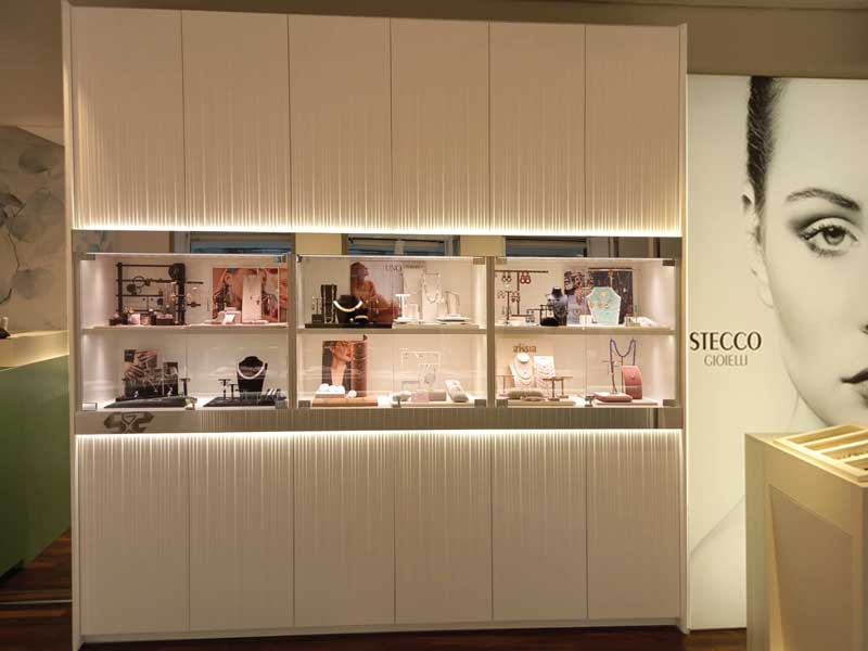 reeded custom furniture detail in Stecco Jewelry Store Vicenza