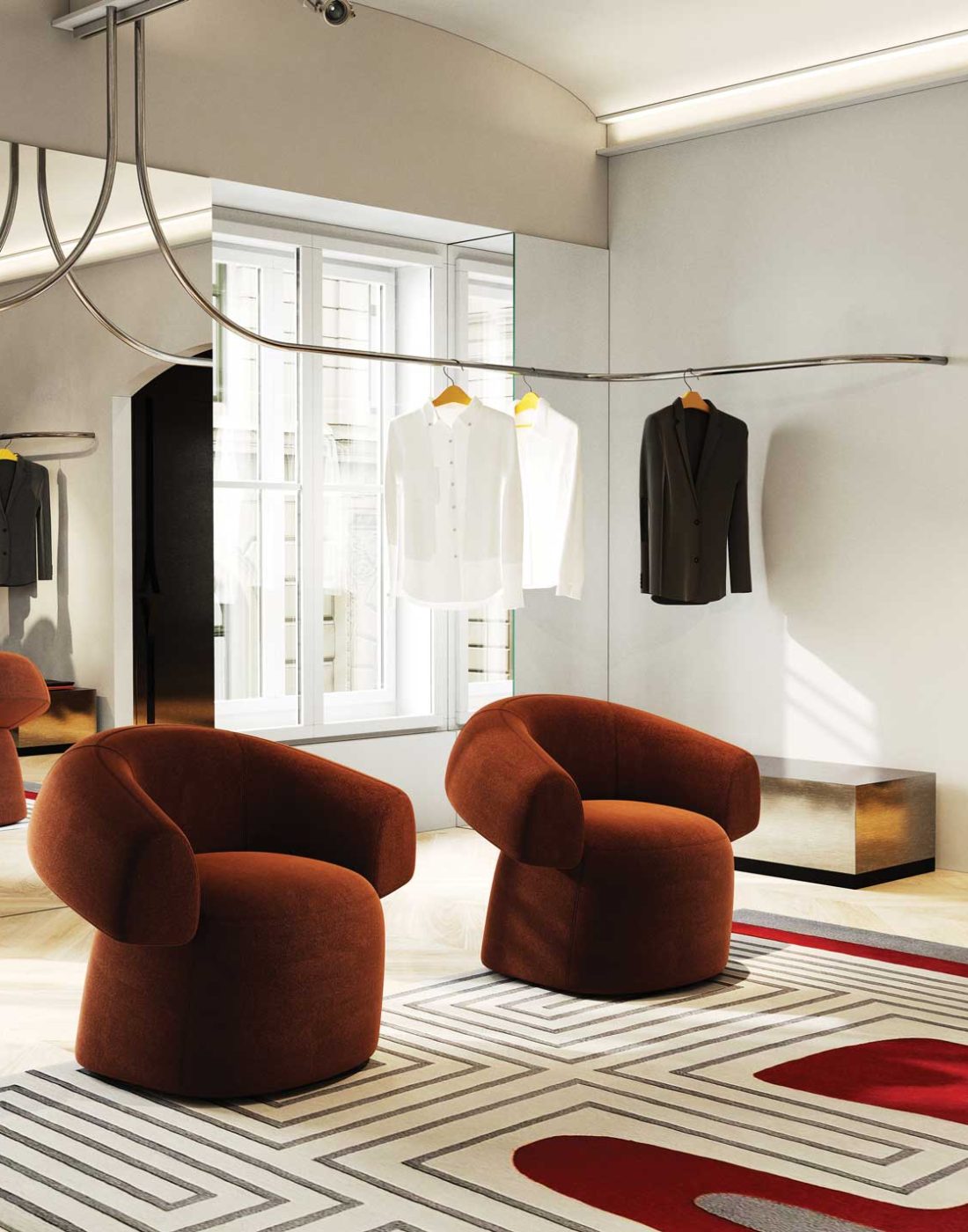 Mukha showroom, interior details and material composition