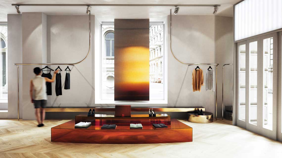 Mukha showroom in Vienna, interior view of the concept store designed by Bogdanova Bureau