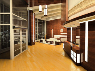 Barriere d’aria Air Door ambientata nella reception di un hotel