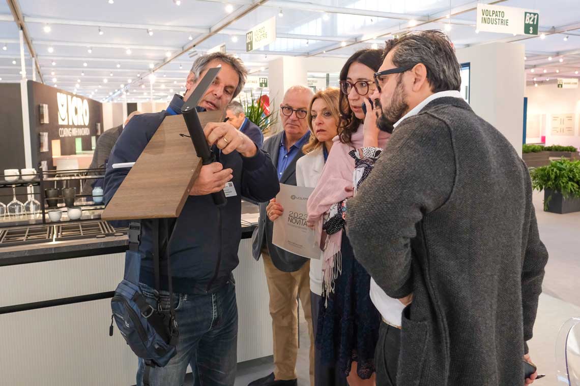 Exhibitors and stands at SICAM furniture supply trade fair with international participation