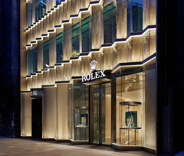 Rolex Tower Ginza facade with patterned glass envelope, Tokyo