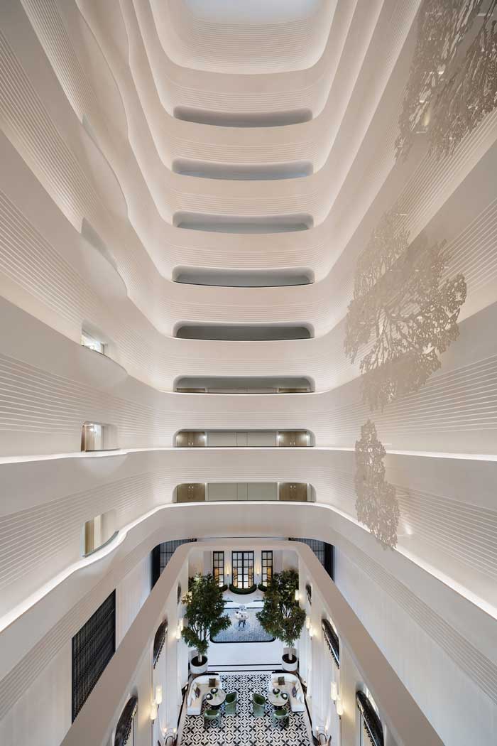 Top view of the lobby at the Shangri-La Nanshan hotel in Shenzhen.