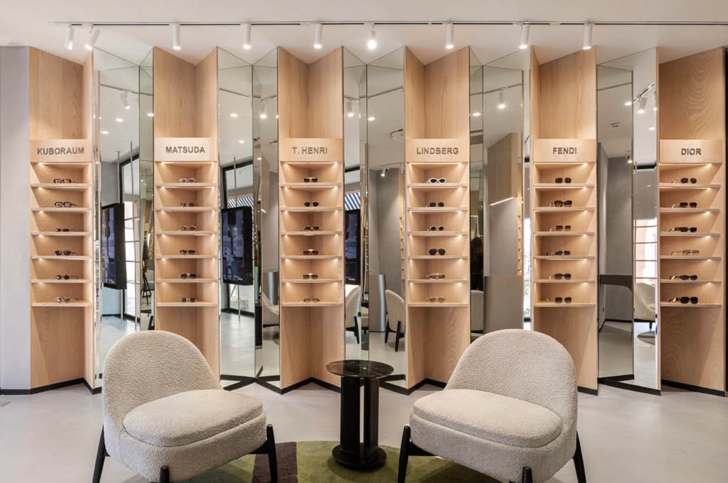design futuristico per negozio di ottica