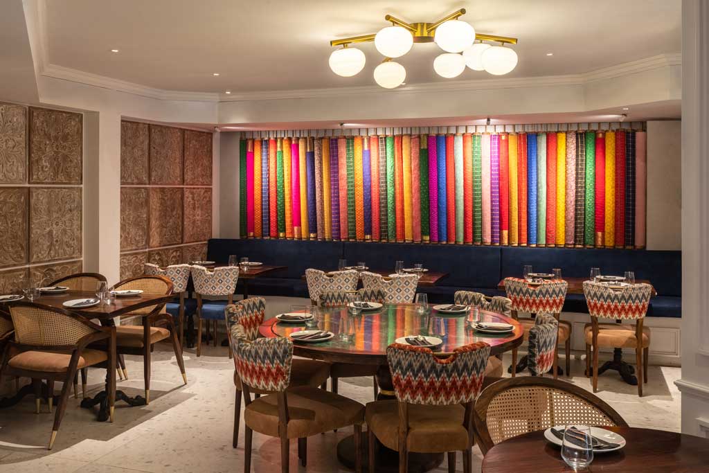Interior design with handcrafted decorations at Bombay Brasserie