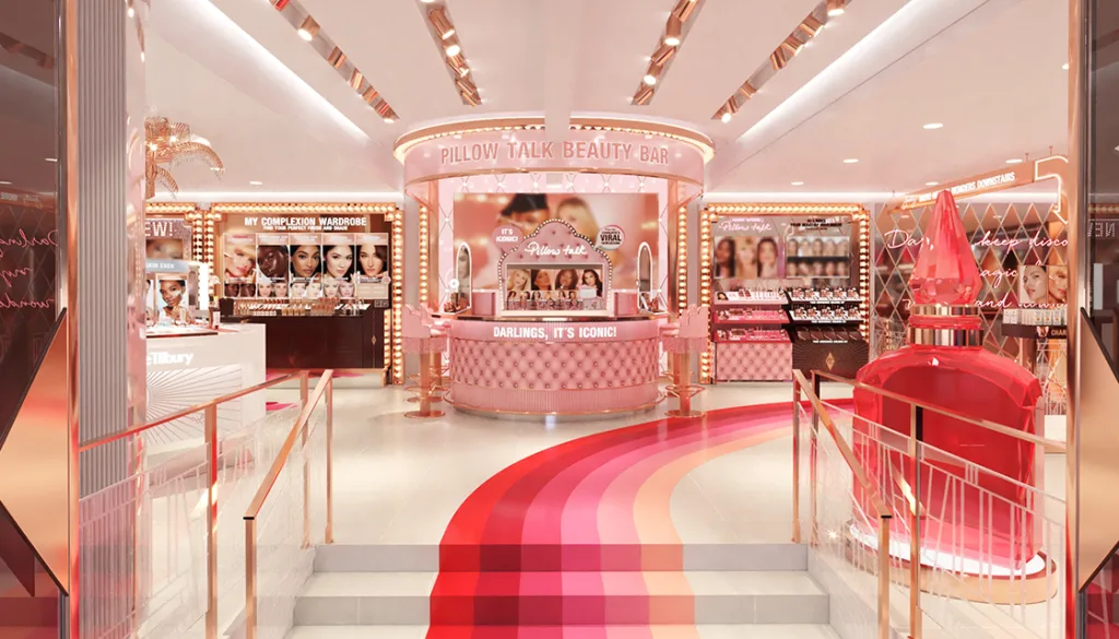 Interno del nuovo flagship store di Charlotte Tilbury a Covent Garden