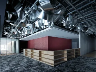 Soffitto ondulato in alluminio riciclato nel Waterscape Office