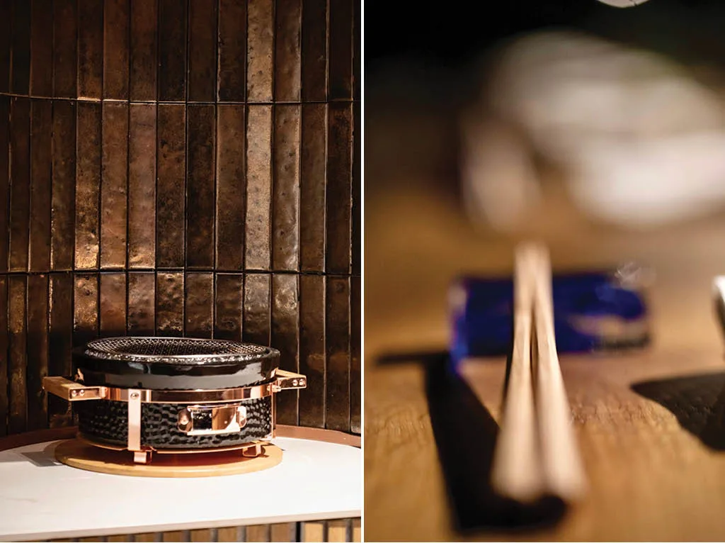 Dettagli del design ispirato al Kintsugi nel ristorante giapponese Ruri Kaiseki