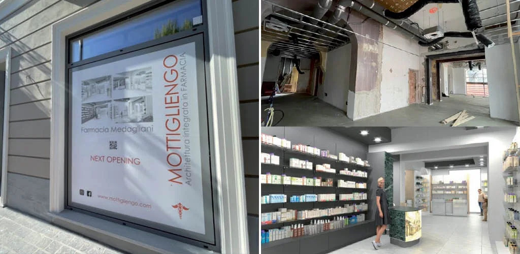 Turnkey pharmacy renovation project using Farmonia format by Mottigliengo