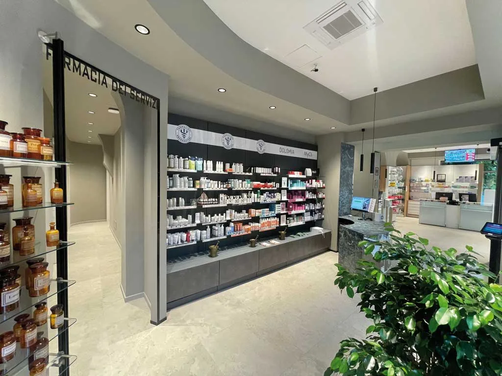 Display area designed with Farmonia format for turnkey pharmacy renovation