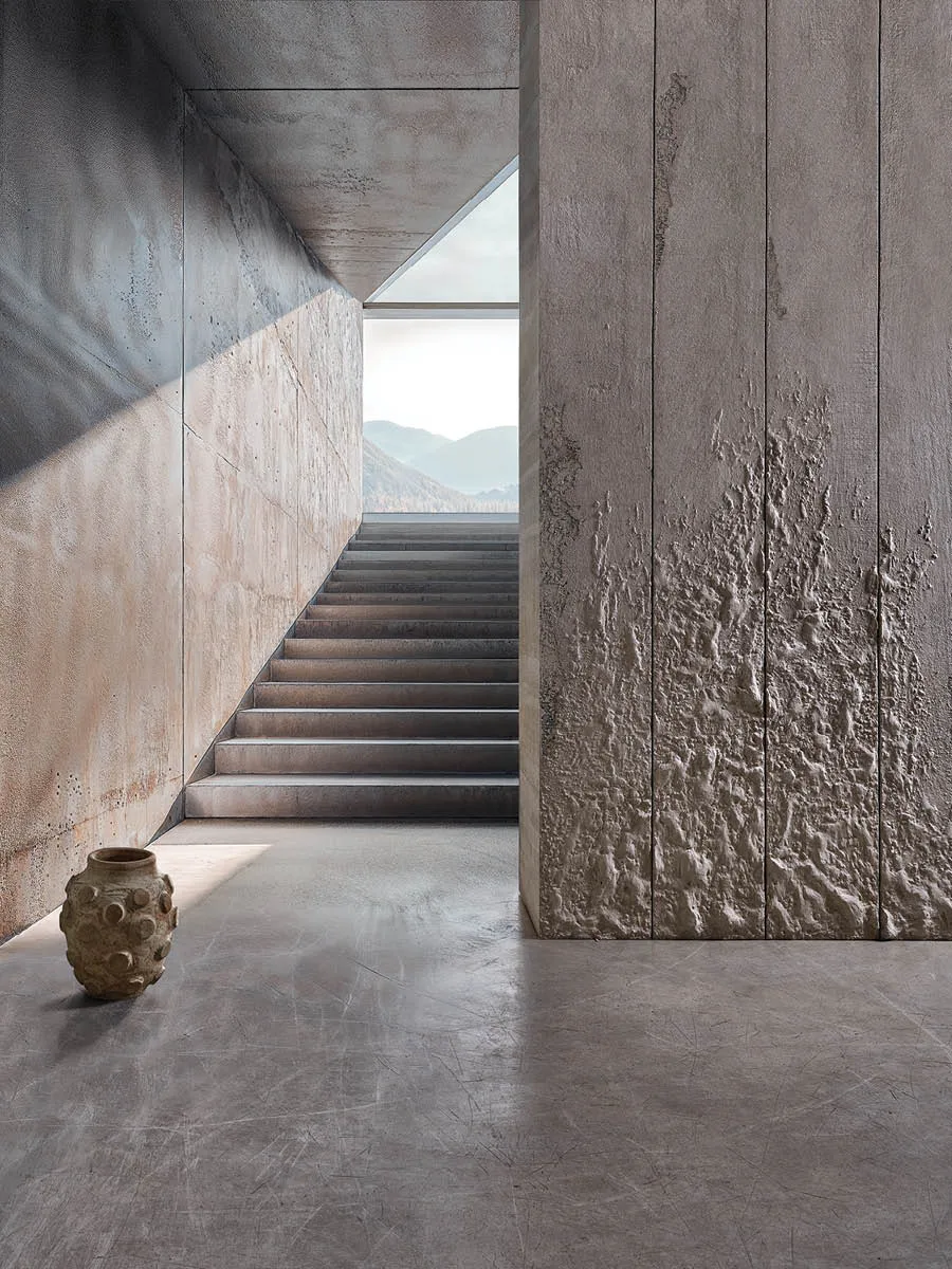 Superfici decorative RISE – texture solida e vibrante, sinonimo di energia e movimento.