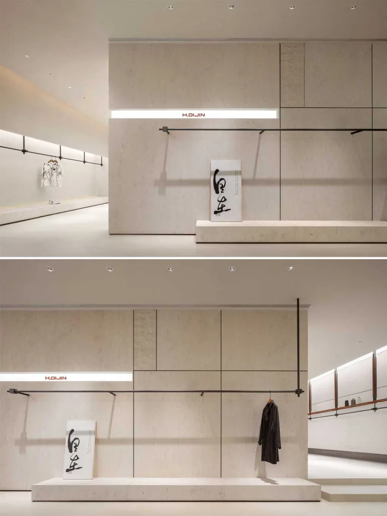 Parete espositiva curva nello showroom moda a Foshan progettato da LubanEra Design