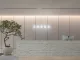 Reception in pietra naturale presso lo showroom moda a Foshan progettato da LubanEra Design – minimalismo materico e luce integrata