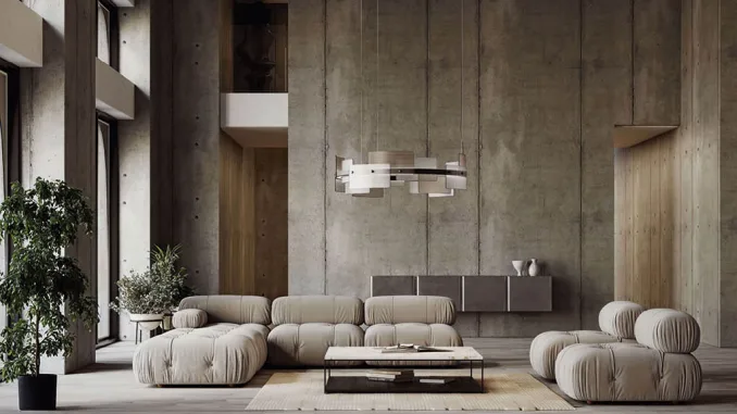 Lampada a sospensione HALO Italamp installata in ambiente con arredi minimal.