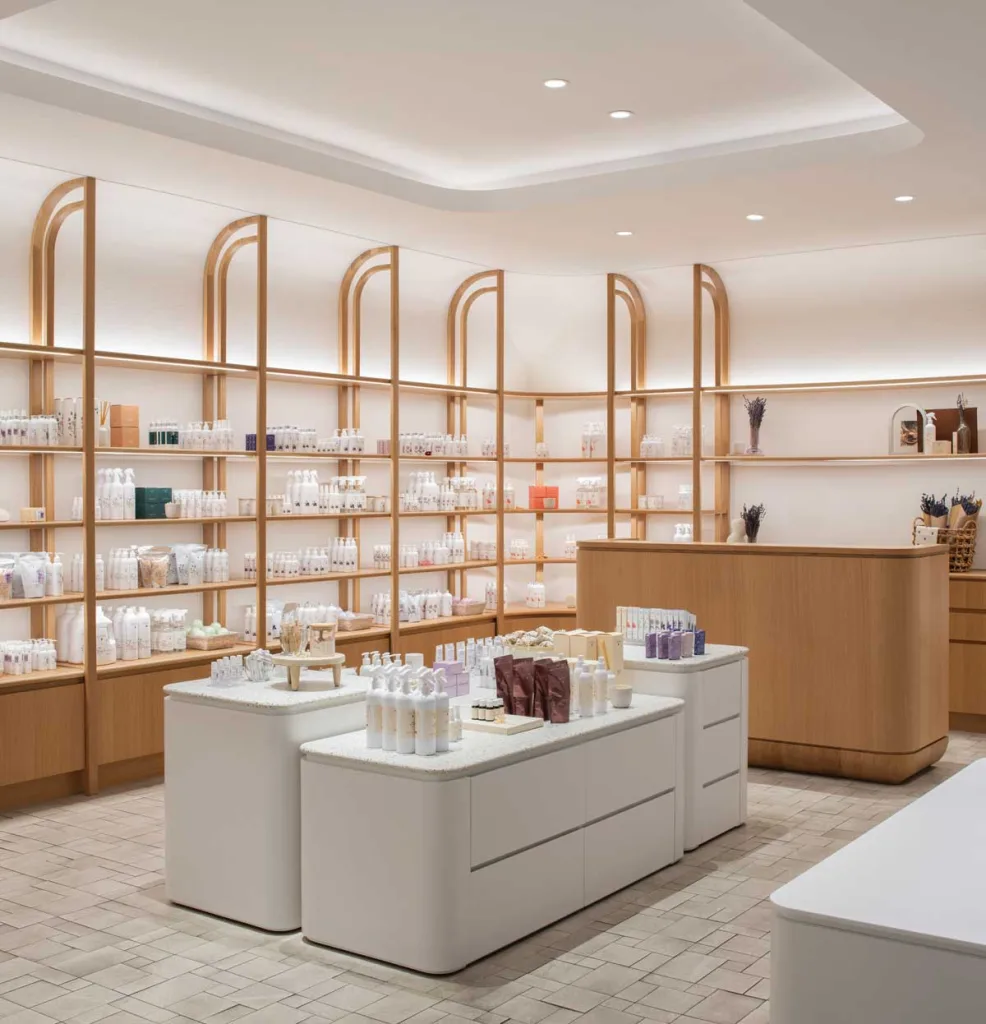 White oak shelving and details – La Maison Lavande boutique