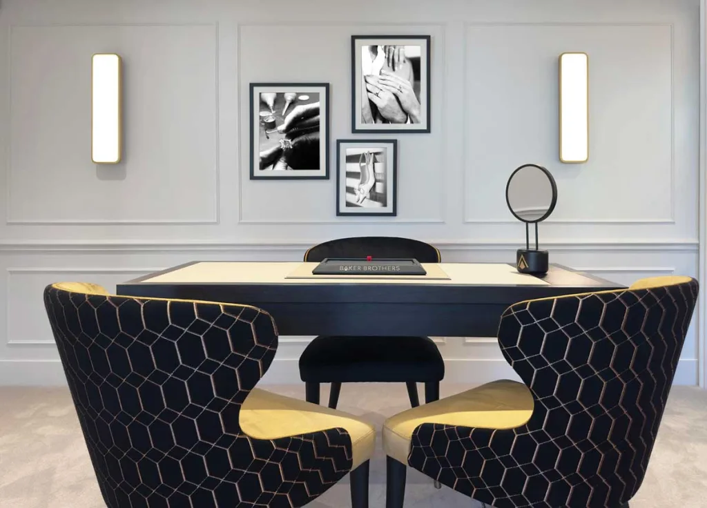 Private consultation area in the Baker Brothers jewellery store in Bedford designed by Innovare Design