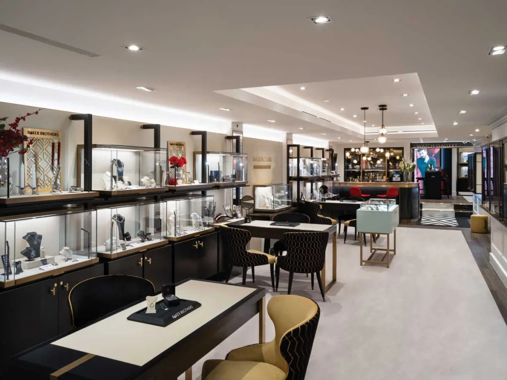 Detail of the interiors with bespoke furnishings and brushed brass finishes