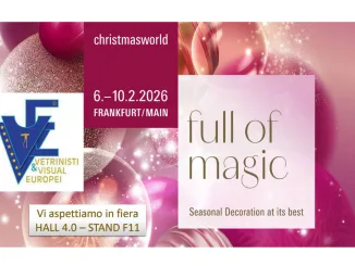 Locandina ufficiale Vetrinisti & Visual Europei per il Christmasworld 2026 di Francoforte – Hall 4.0 Stand F11.