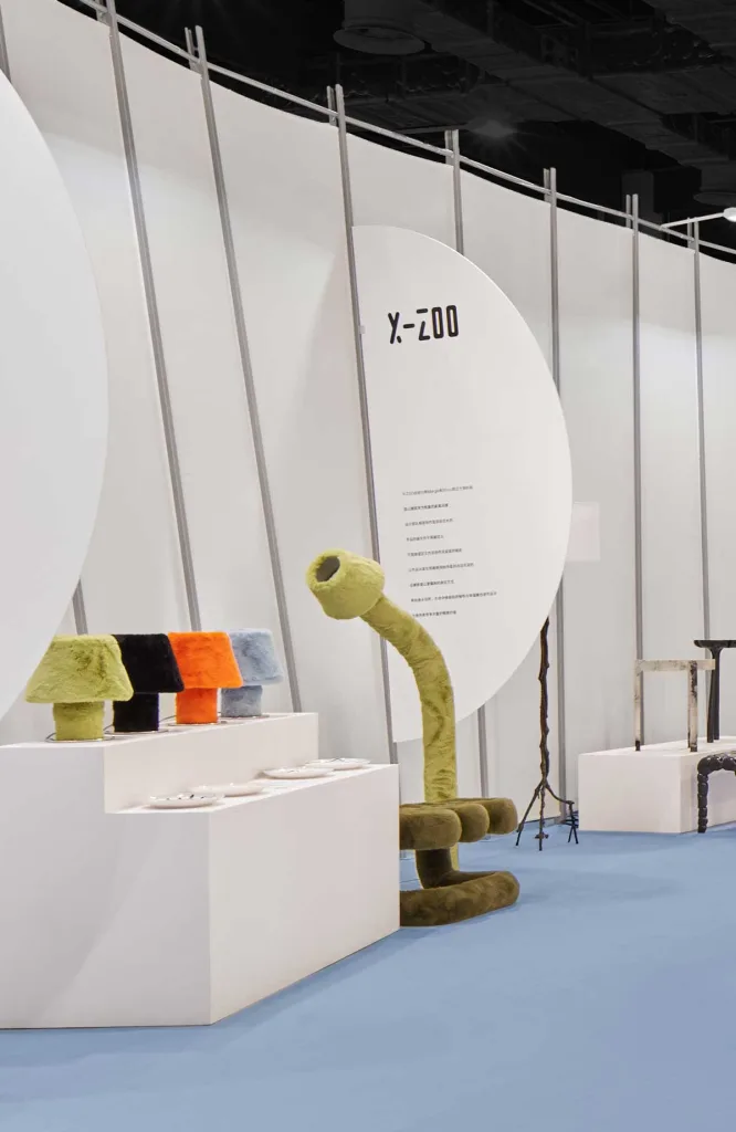 Display of colorful textured lamps and sculptural furniture at the Eye-Opener exhibition by Dayuan Design.
