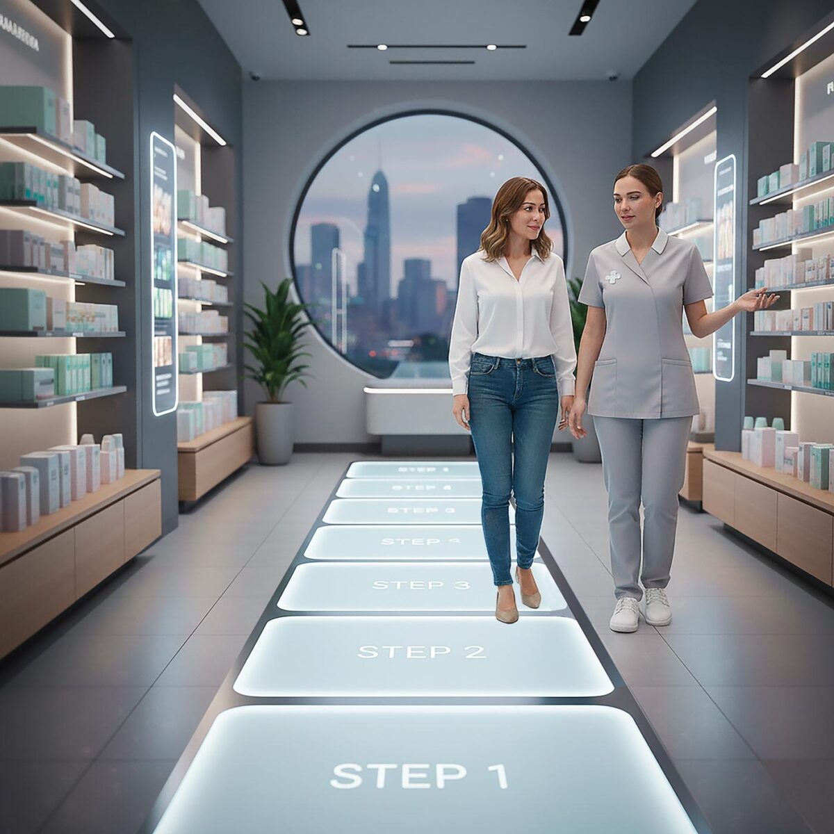 Accompagnamento del cliente nel percorso guidato all’interno della farmacia
