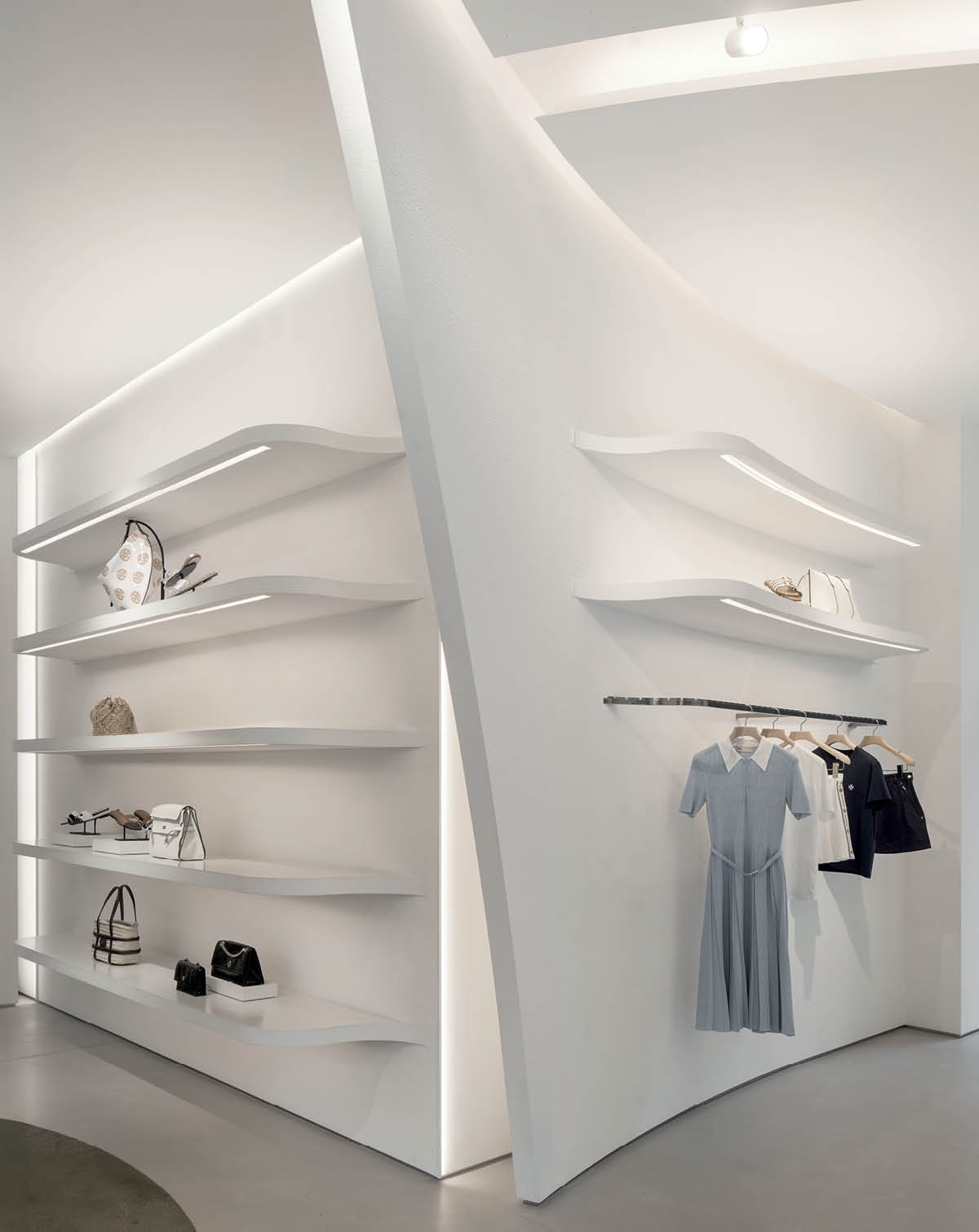 Upper level dedicated to footwear and apparel collections within the store