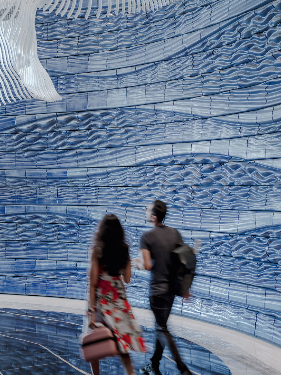 Blue Voyage 3D printed ceramic wall detail Studio RAP Dubai
