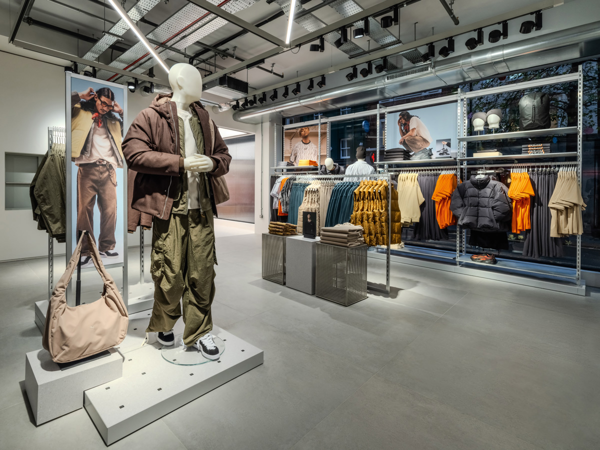 Lifestyle apparel display area inside the PUMA flagship store on Oxford Street