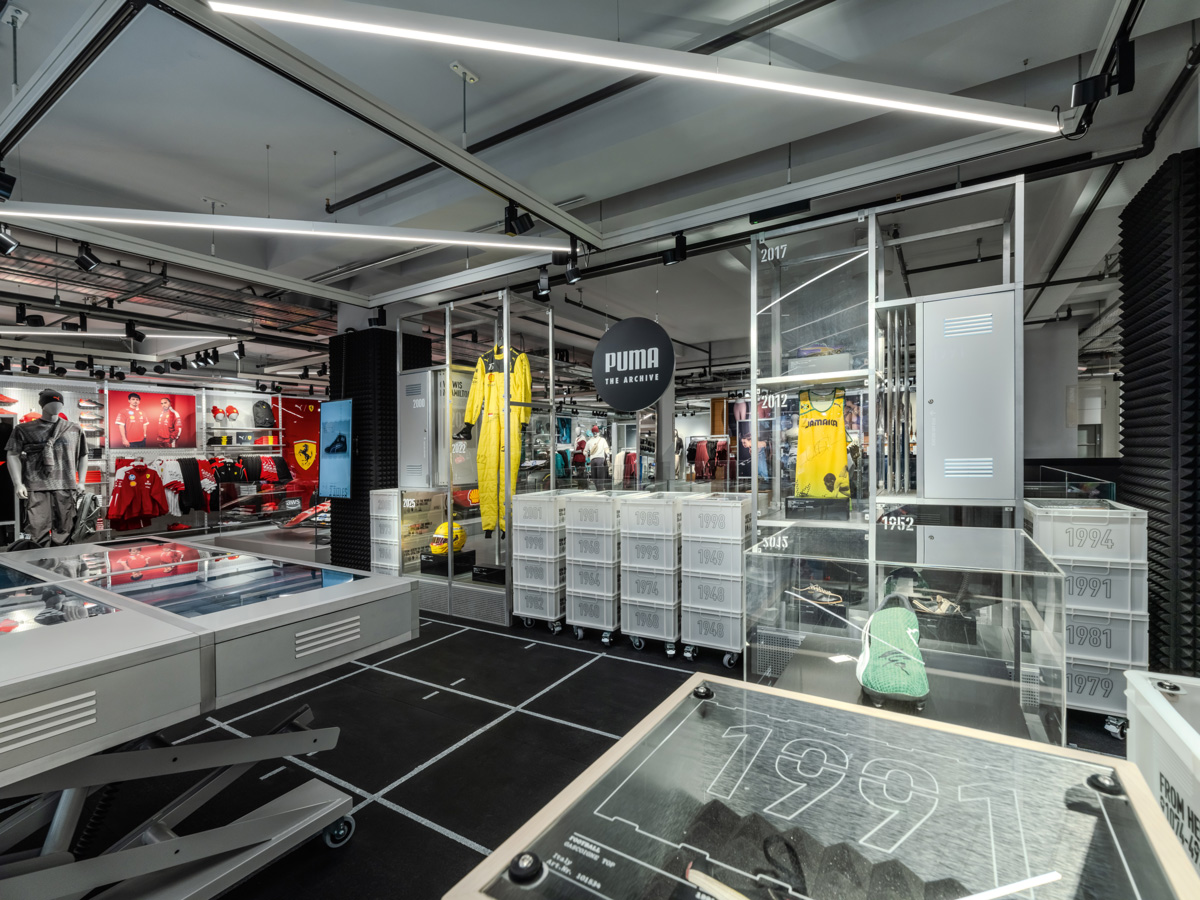 PUMA Archive area inside the London flagship store showing historic models