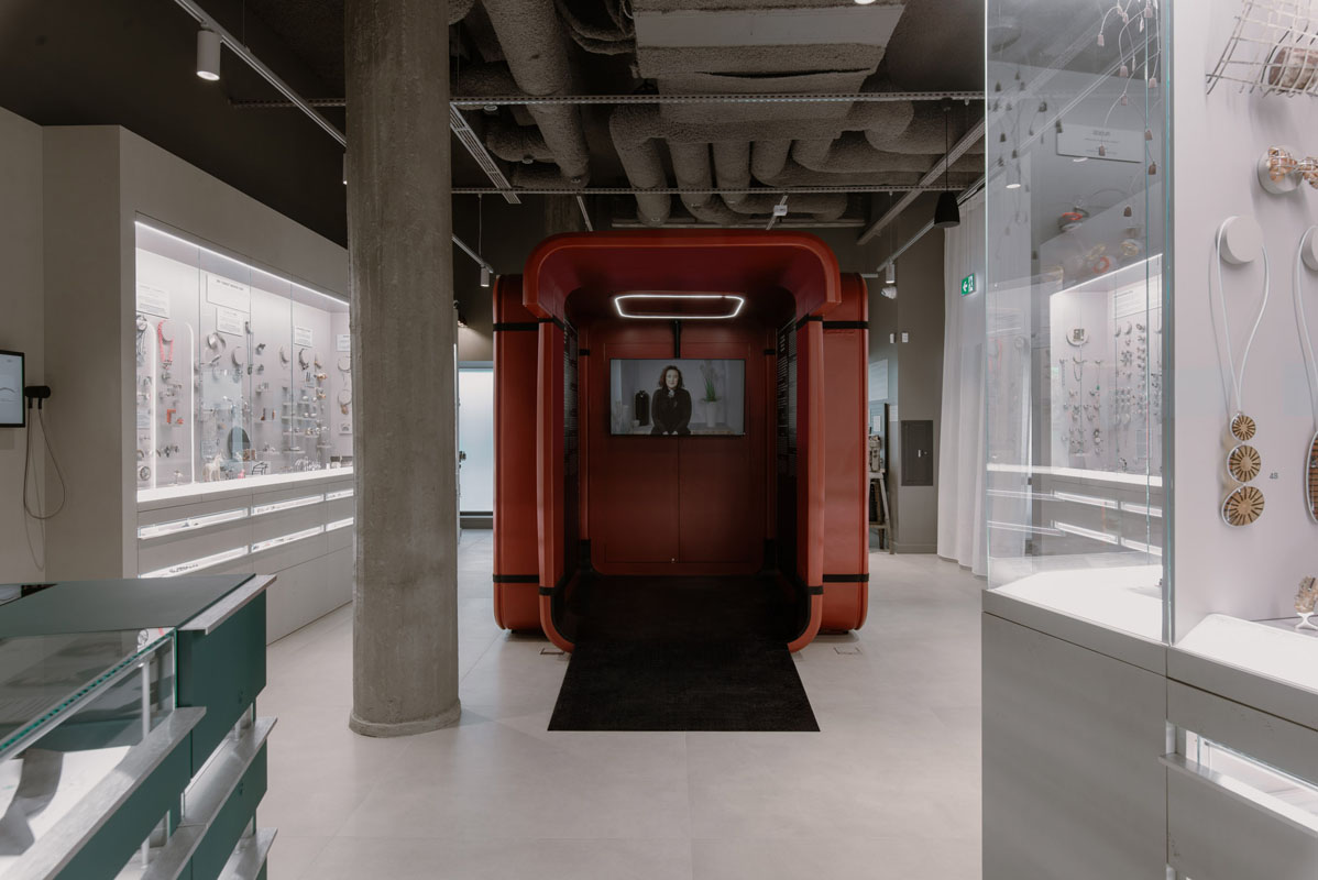 Red K67 installation inside the MoJA Jewelry Museum in Poznań