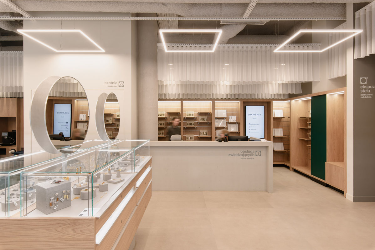 Reception and visitor service area at the MoJA Jewelry Museum designed by mode:lina™ architects