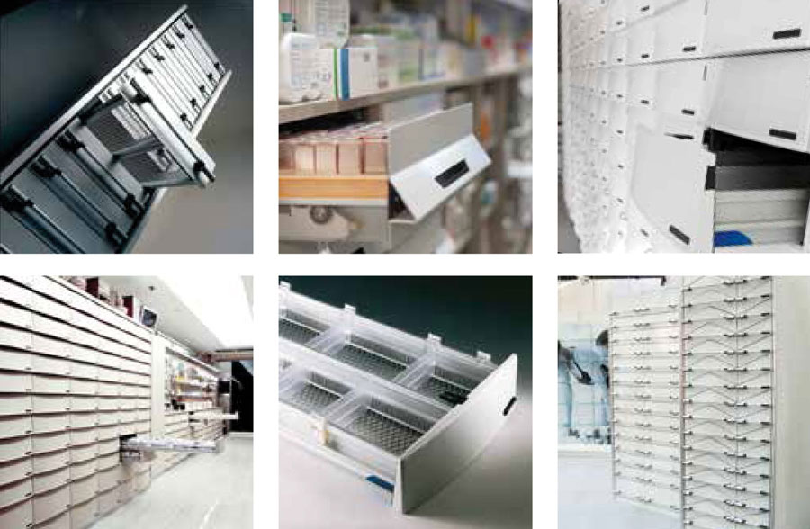 ICAS modular pharmacy drawer units for the organisation and storage of pharmaceutical products