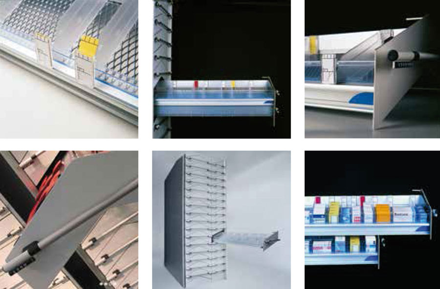 BOOMERANG and ERGOS inclined pharmacy drawers with full extension and easy product access