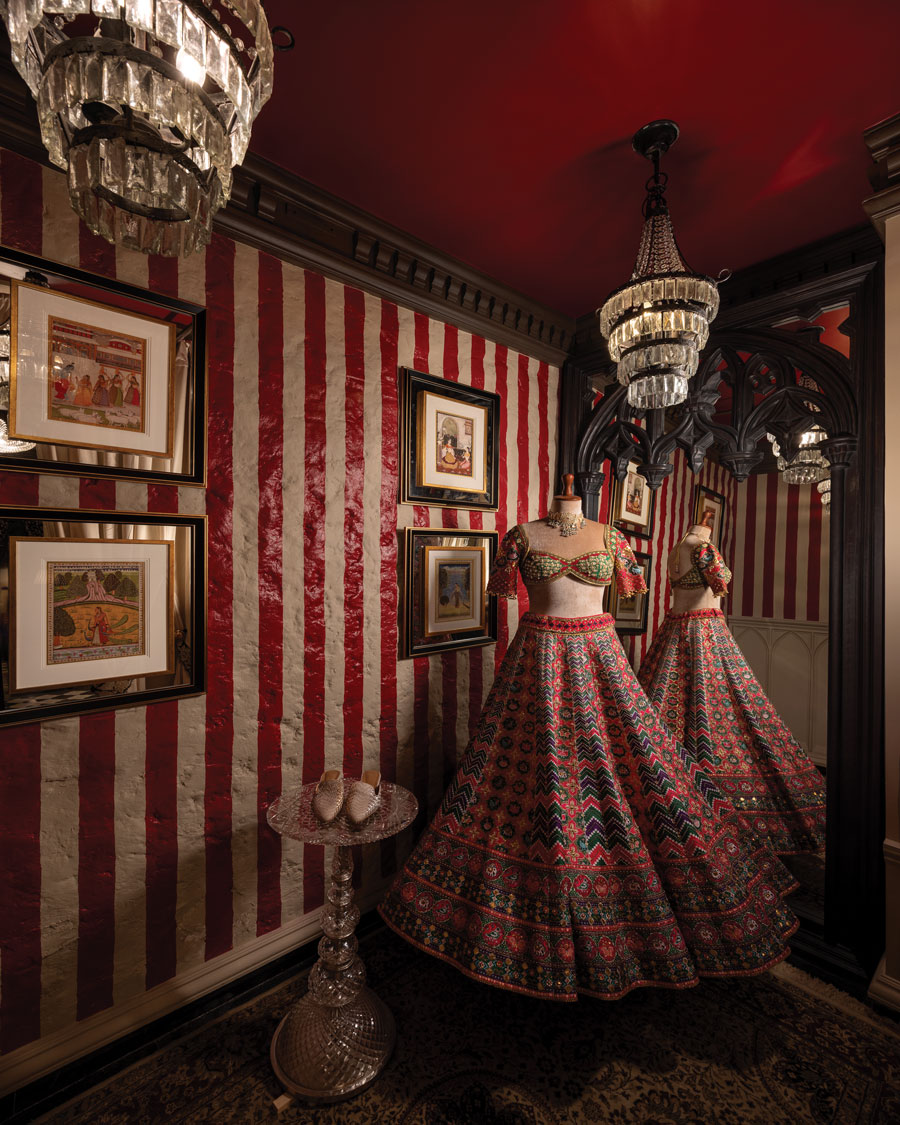 GG Fort retail pathway with geometric flooring, arches and couture display area.