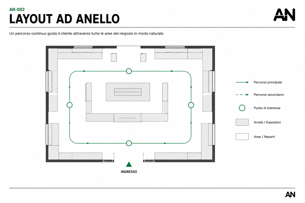 Schema del layout ad anello per un negozio.