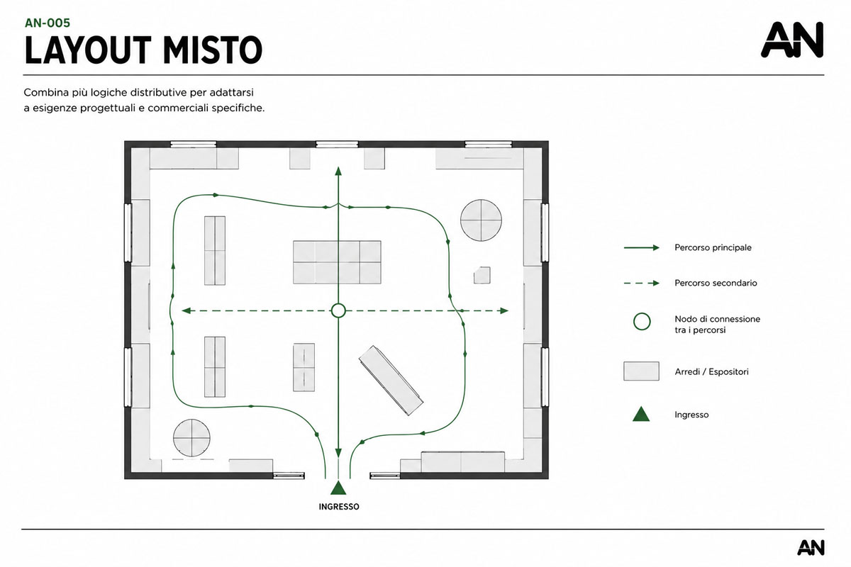 Schema del layout misto per un negozio.