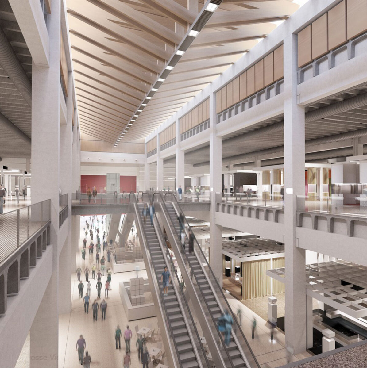 Interior view of Vicenzaoro's new Hall 2 featuring walkways, escalators and multi-level exhibition spaces