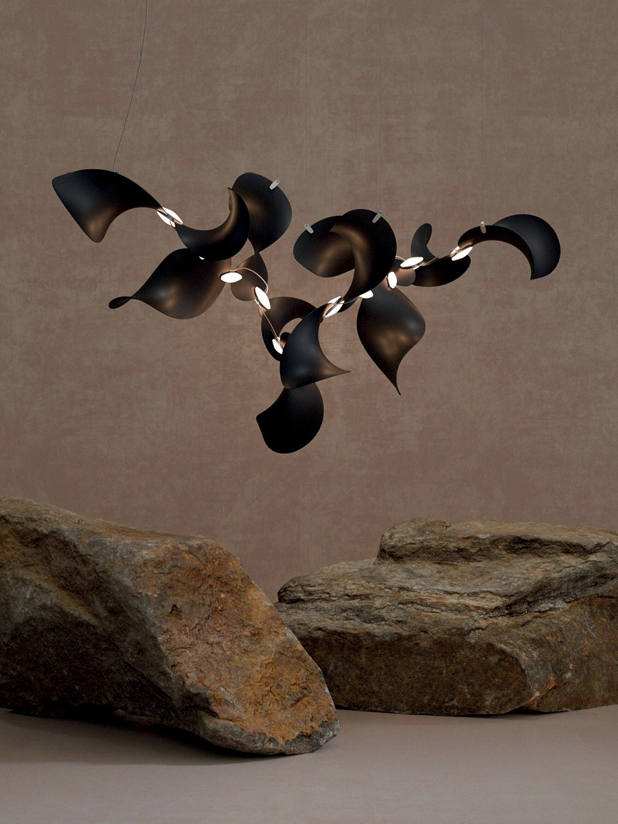 Dune pendant by MOSS Objects with curved modules in a dark bronze finish